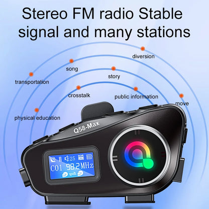 Q58 Max Motorcycle Helmet Bluetooth Intercom with Music Sharing 500m Range