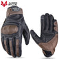 Vintage Genuine Leather Motorcycle Gloves Summer Perforated Breathable CE Approved