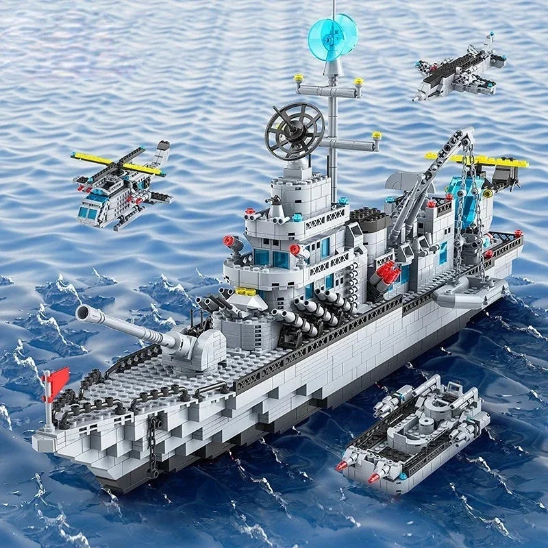 1560pcs Navy Warship Building Blocks 6-in-1 Military Ship Model Toy Set