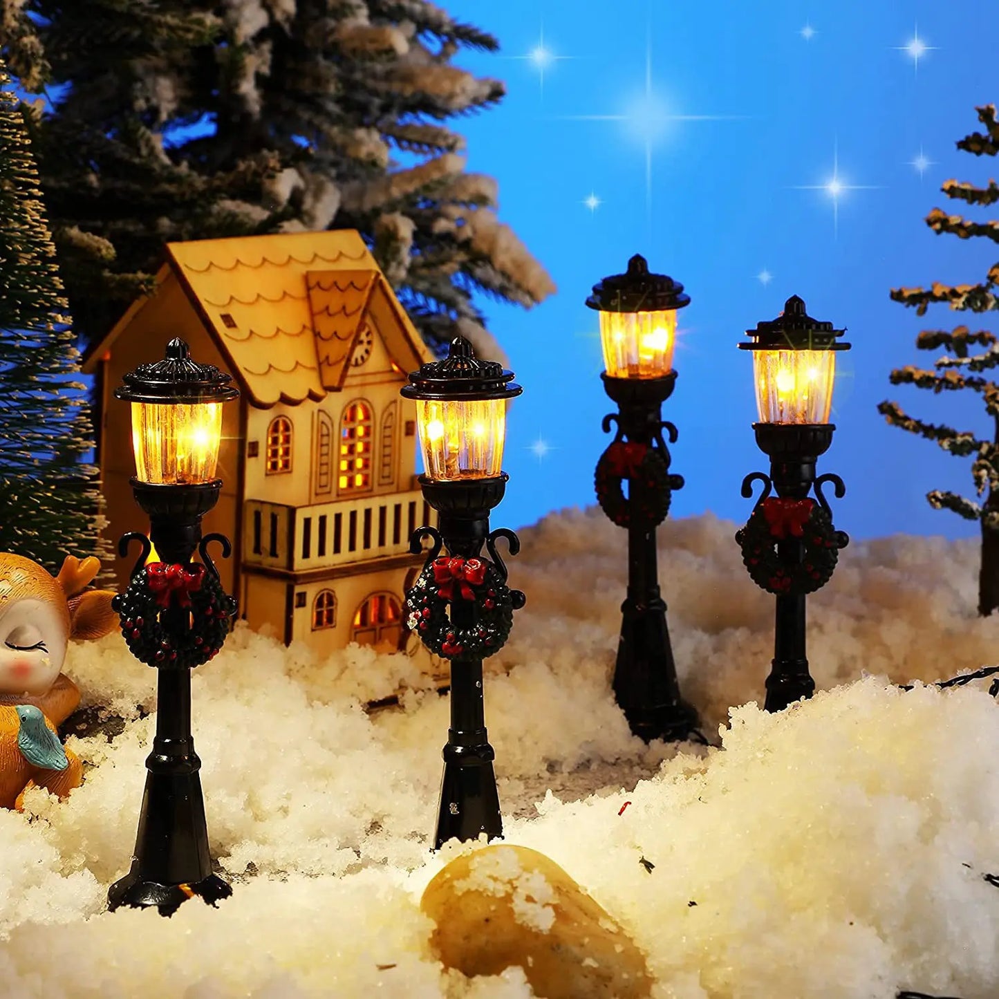 4Pcs Mini Christmas Lamp Decorative Lights for DIY Dollhouse Pathway