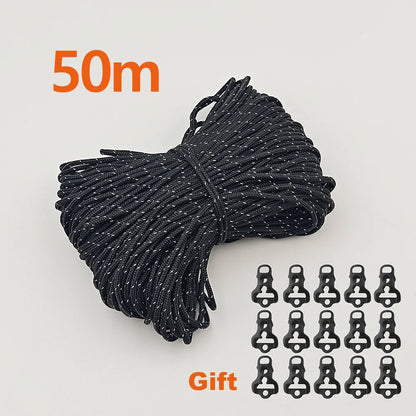 2.5mm Reflective Tent Rope Guyline Paracord 20m 25m 50m for Camping Tarp