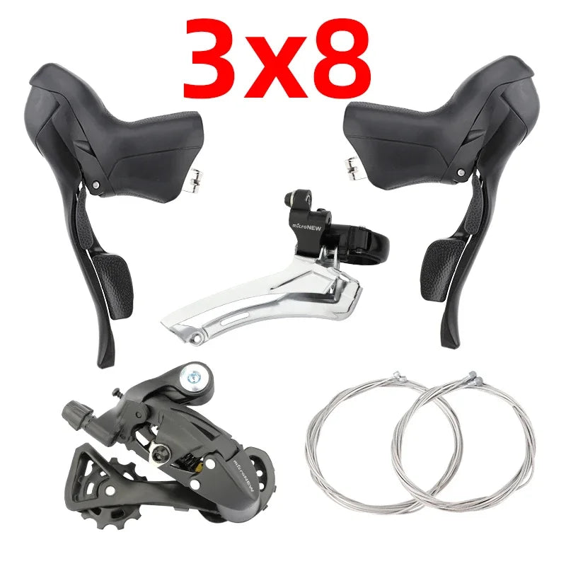 MicroNEW Road Bike Shifters 2×7–2×10 3×7–3×11 Brake Lever Set Compatible Shimano - EXPROTAS