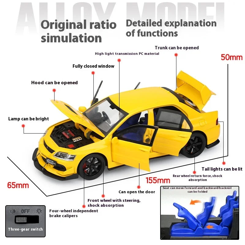 1:32 Mitsubishi Lancer Evolution Diecast Car Model Sound Light Metal Alloy