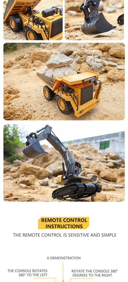RC Excavator Dumper Car 2.4G Remote Control Engineering Vehicle Crawler Truck Bulldozer Toys for Boys Kids Christmas Gifts-EXPROTAS