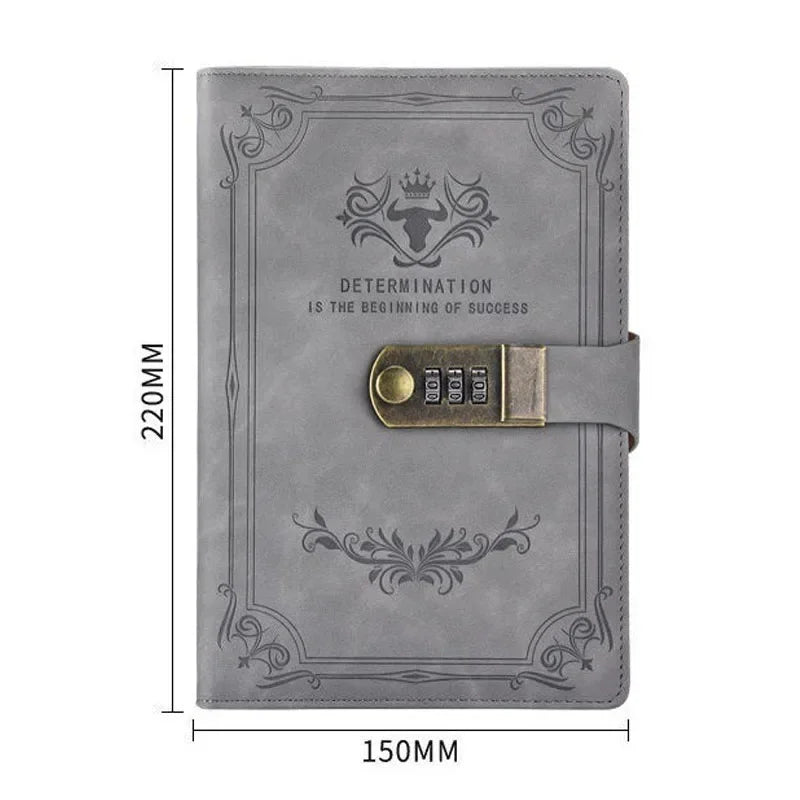 A5 Retro Password Book with Lock 200 Pages Diary Notepad Journal Ledger