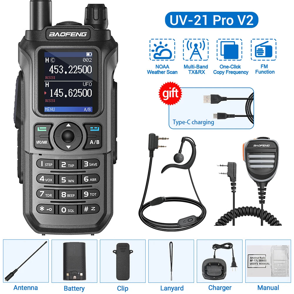 Baofeng UV-21 Pro V2 Wireless Copy Frequency Tri Band Powerful Waterproof Long Range UV-5R 22Pro S22 Type-C Two Way Radio-EXPROTAS