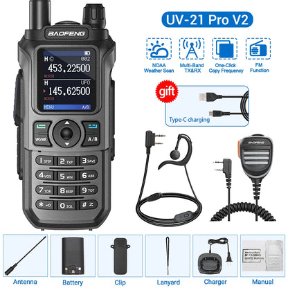 Baofeng UV-21 Pro V2 Wireless Copy Frequency Tri Band Powerful Waterproof Long Range UV-5R 22Pro S22 Type-C Two Way Radio-EXPROTAS