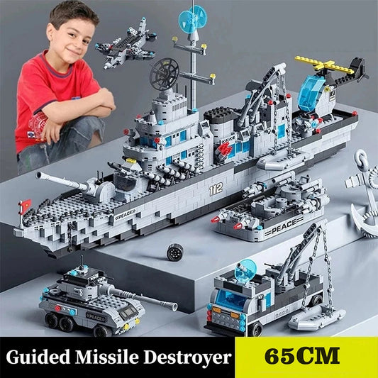 65.5CM 6-in-1 Building Block Navy Army Ship Model Toy Bricks
