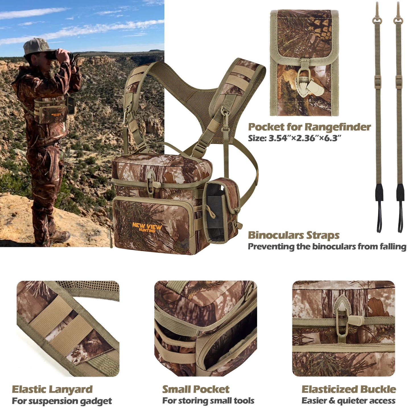 Pack Bino Straps Harness for Hunting Chest Pack with Detachable Pouch