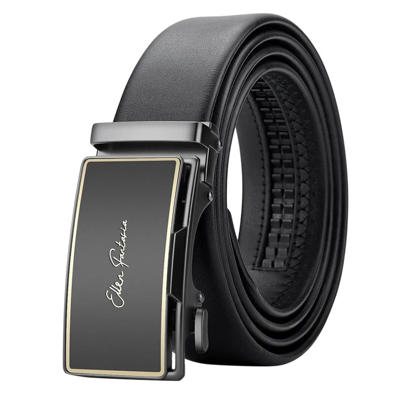 OYIFAN Leather Belt Men Automatic Buckle Ratchet Sliding Dress Black Belts