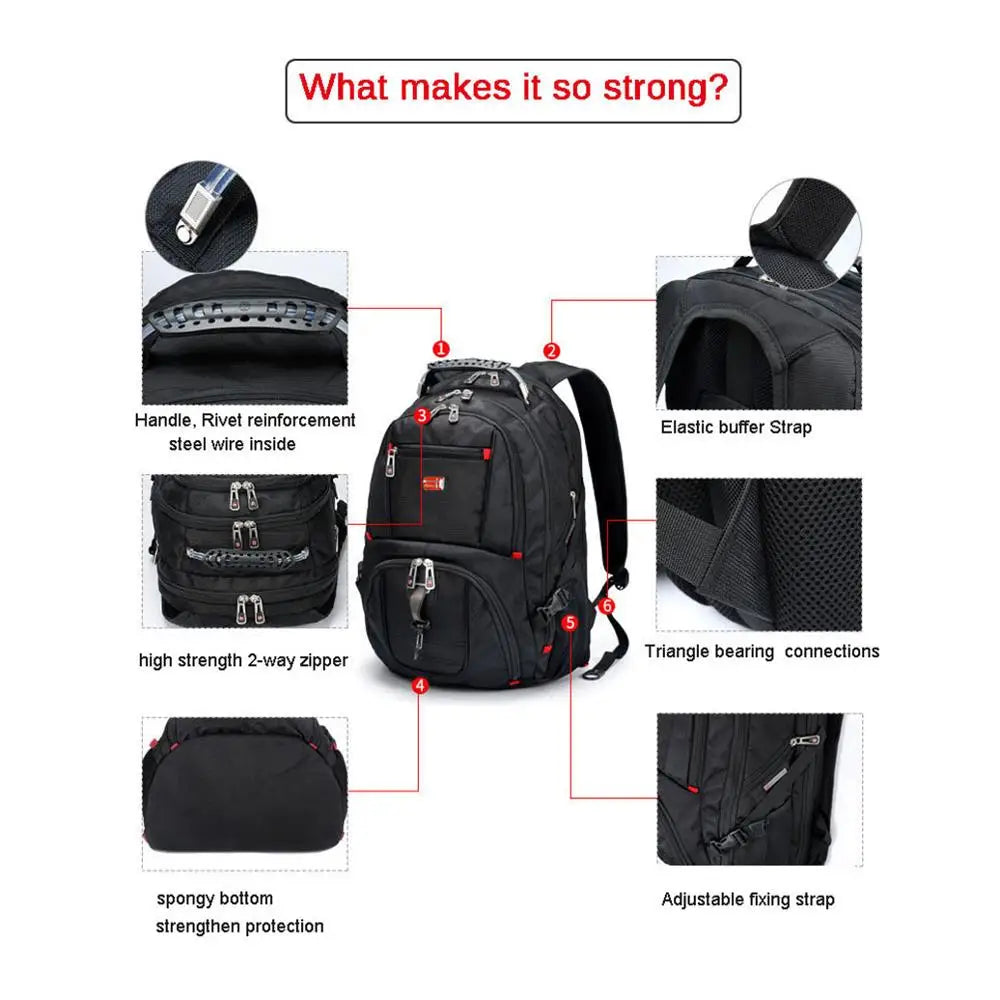 Swiss-Multifunctional bags Durable 17 Inch Laptop Backpack, Travel Bag,College Bookbag,USB Charging Port,Water Resistant-EXPROTAS