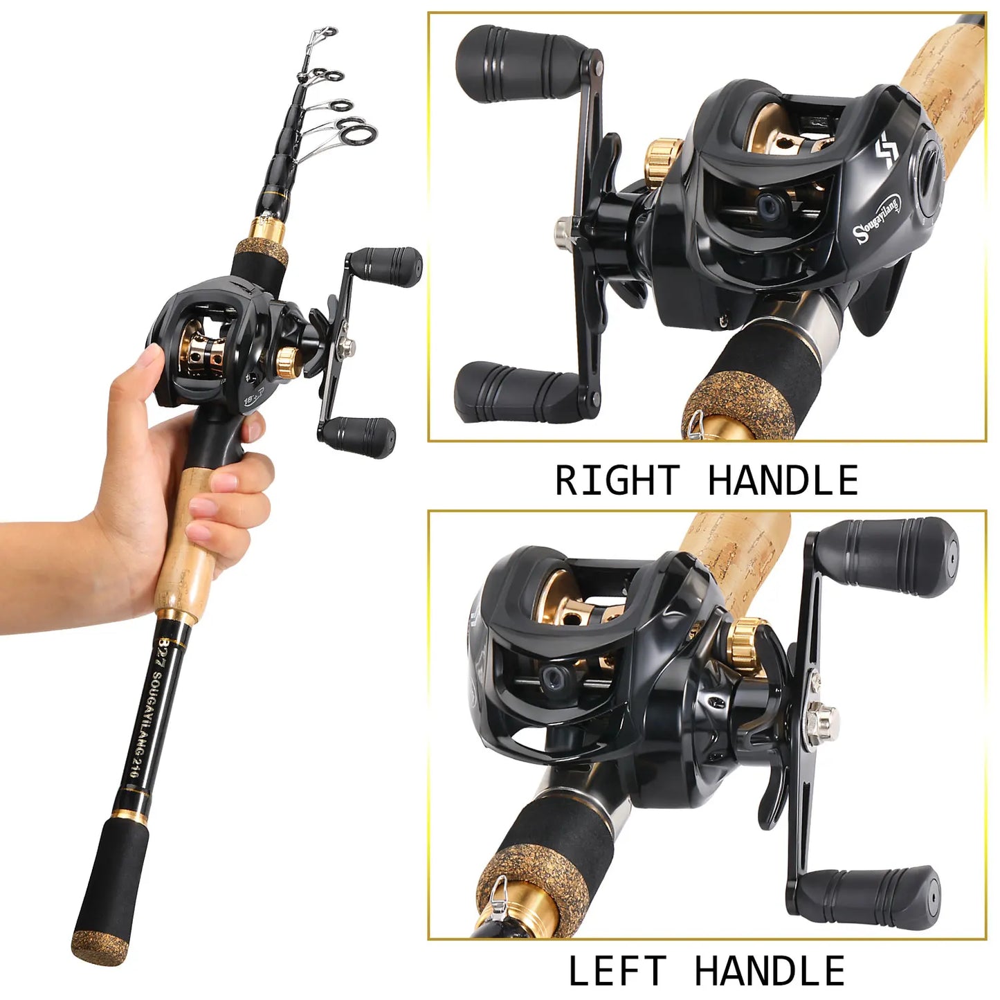 Telescopic Baitcasting Rod Reel Set Sougayilang 1.6-2.1m Fishing Bag Kit