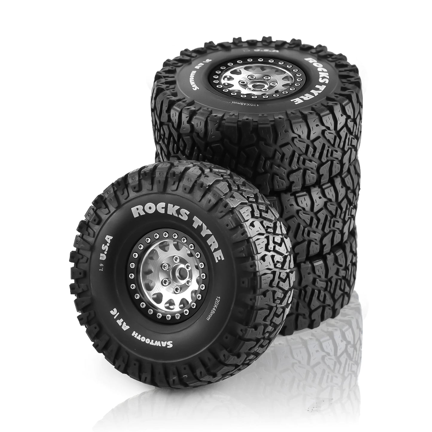 4PCS 1.9 Inch Beadlock Wheel Rims & Rubber Tire for 1/10 RC Rock Crawler Axial SCX10 RR10 AX10 Wraith 90048 90018 KM2-EXPROTAS