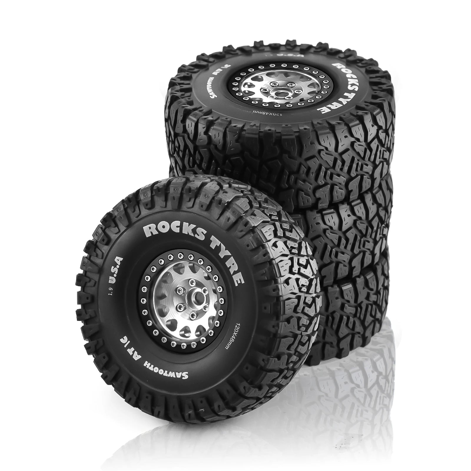 4PCS 1.9 Inch Beadlock Wheel Rims & Rubber Tire for 1/10 RC Rock Crawler Axial SCX10 RR10 AX10 Wraith 90048 90018 KM2-EXPROTAS
