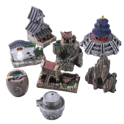 1PCS Mini House Model Resin Ornament for Garden Landscaping Decor