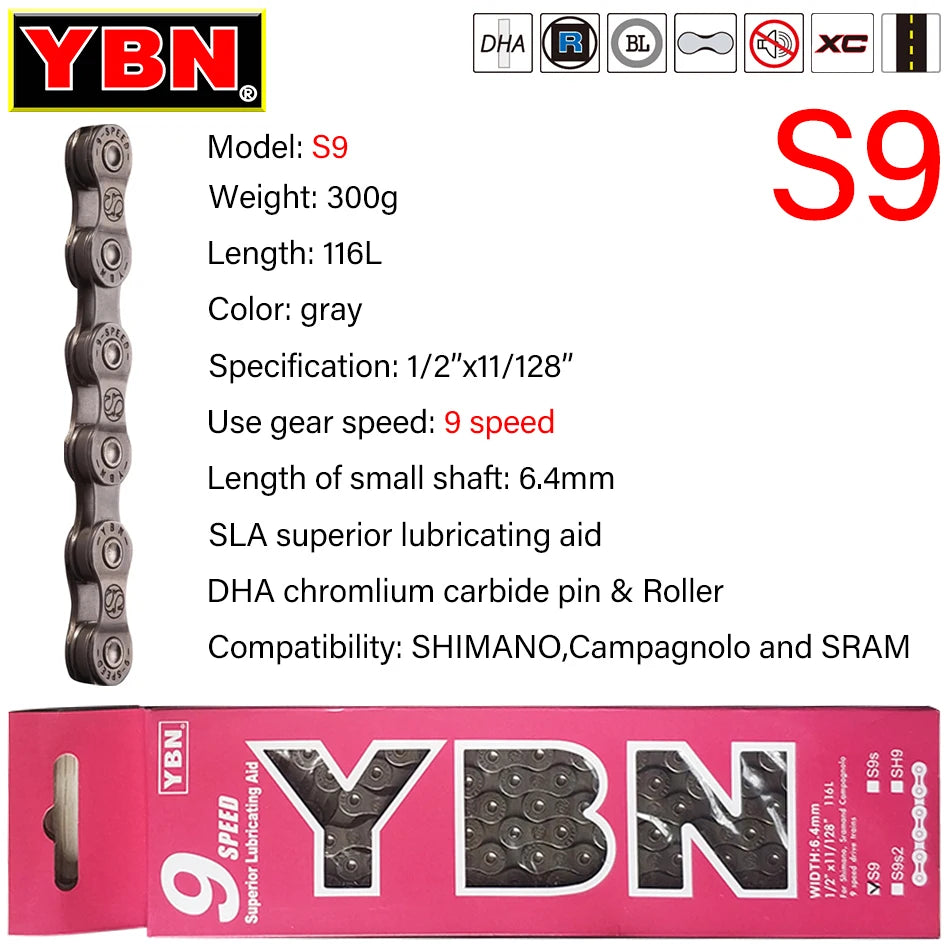 YBN 8-12 Speed Bicycle Chain 116/126L MTB Road Bike for Shimano SRAM