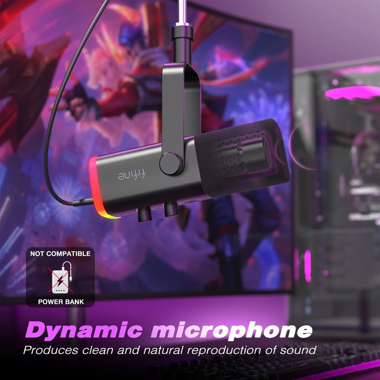 FIFINE Ampligame AM8 USB/XLR Dynamic Microphone Touch Mute Headphone Jack I/O Controls for PC PS4 PS5 Mixer