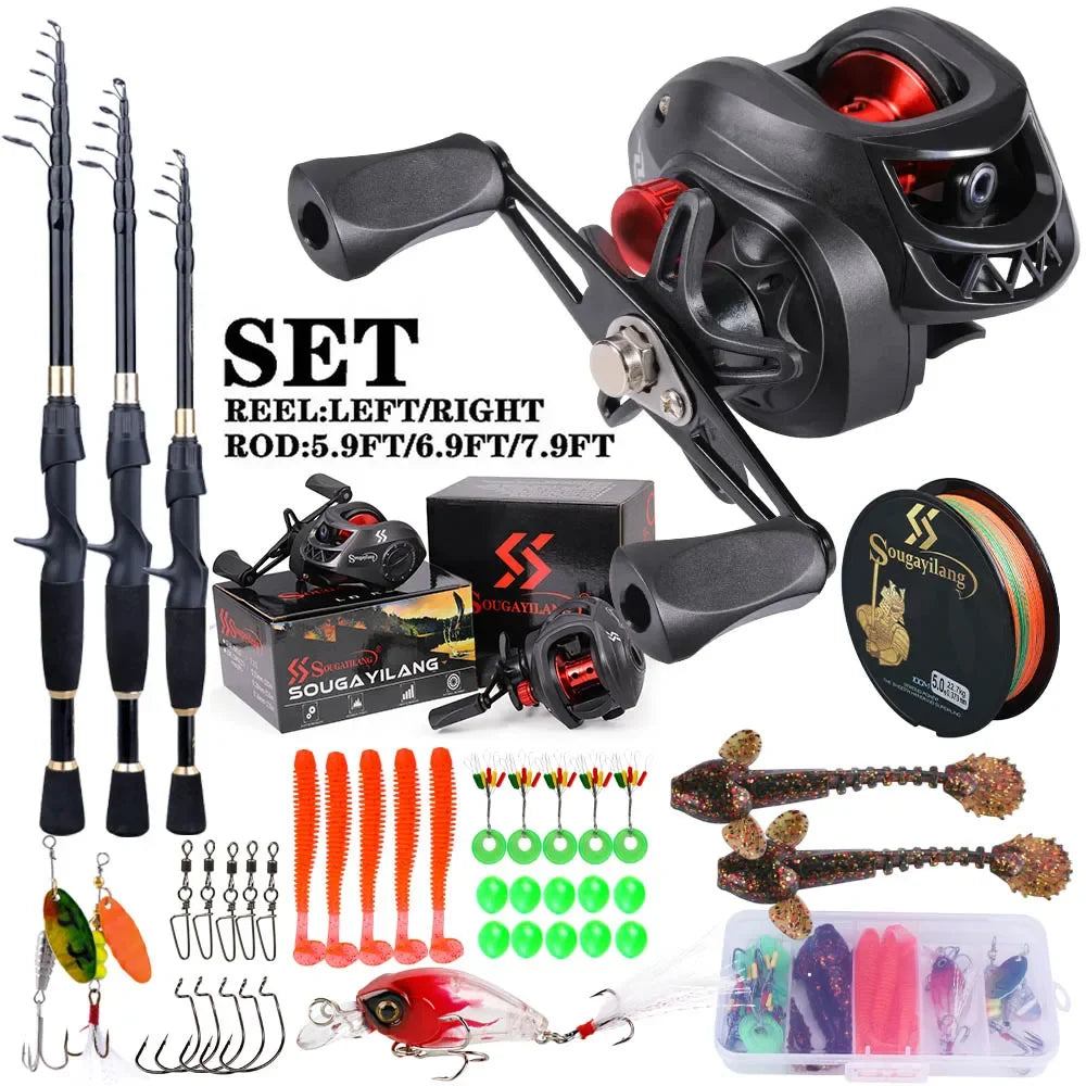 1.8-2.4m Telescopic Rod Reel Set Sougayilang 7.2:1 Freshwater Fishing Kit
