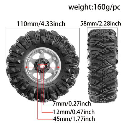RS 1.9 Inch 110mm Rubber Tires+metal Wheel Hub For 1/10 Rc Crawler Car Traxxas Trx4 Trx6 Axial Scx10 90046 Redcat Yikong Rc4wd