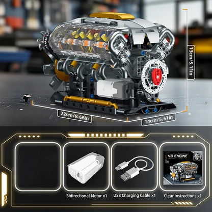 V8 Engine Car Building Blocks Model Motorized Toy Construction Set