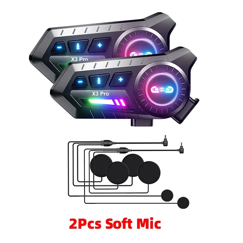 Motorcycle Helmet Bluetooth Headset X3 Pro 1000m 2-Rider Intercom IPX6