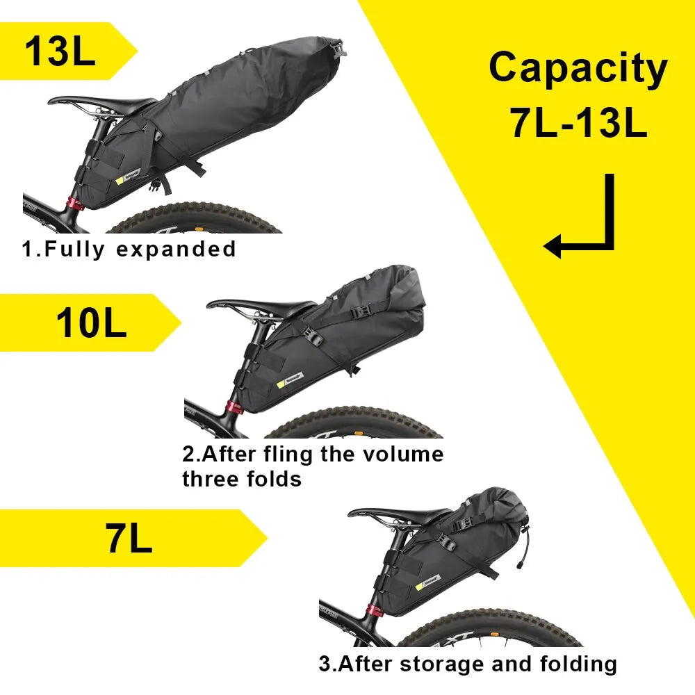 Rhinowalk Bike Saddle Bag Waterproof MTB Road Bicycle 13L Large Capacity Cycling Bag Foldabe Tail Rear Bag Trunk Accessories-EXPROTAS
