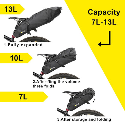 Rhinowalk Bike Saddle Bag Waterproof MTB Road Bicycle 13L Large Capacity Cycling Bag Foldabe Tail Rear Bag Trunk Accessories-EXPROTAS