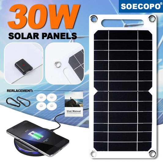 30W Portable Solar Panel 5V USB Charger for Phone Power Bank Camping RV