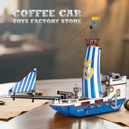 Black Pirate Ship Building Blocks MOC Sailboat 3D Boat Brick Model Toy Set