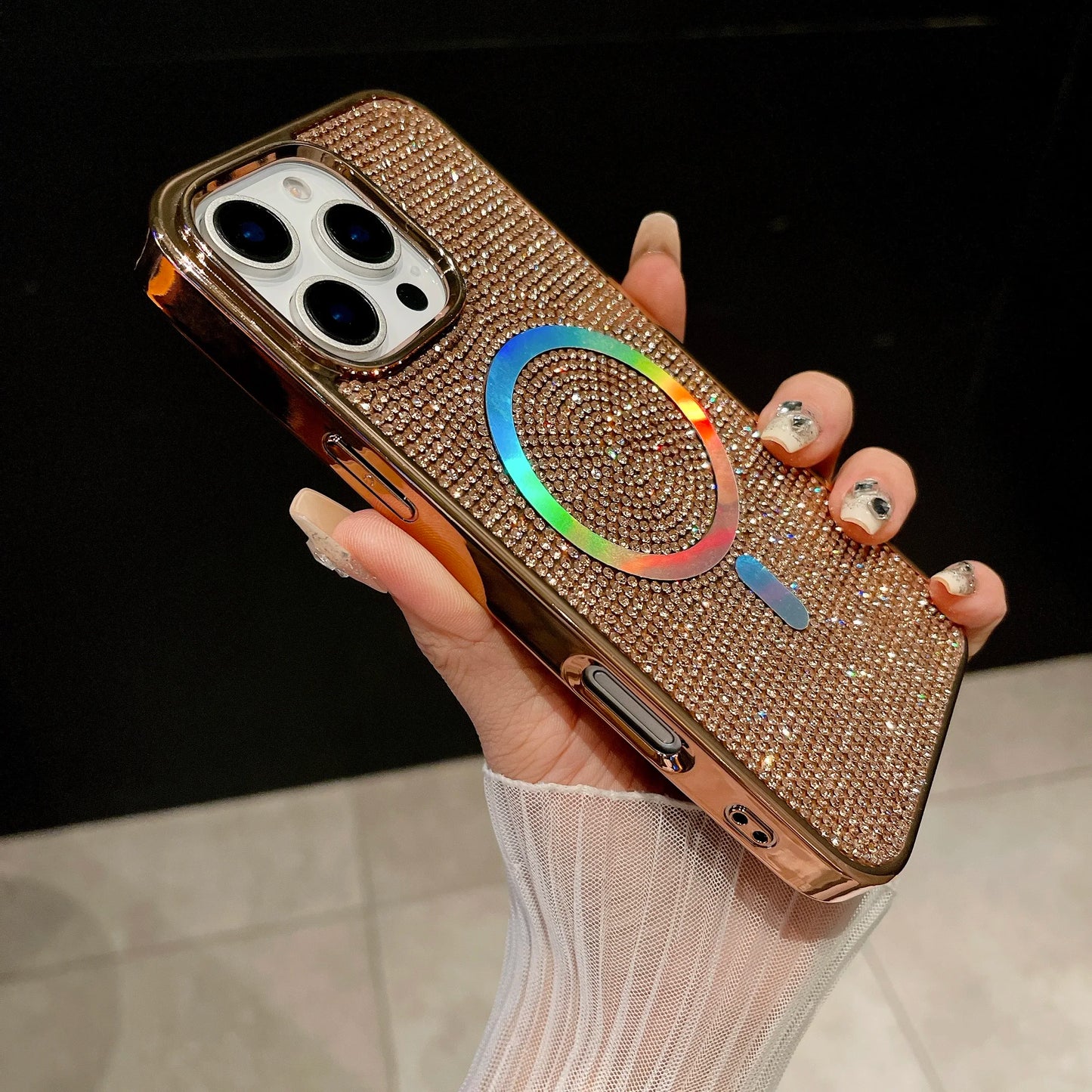 Diamond MagSafe Case for iPhone 11-17 Air Pro Max Plus Electroplate Cover