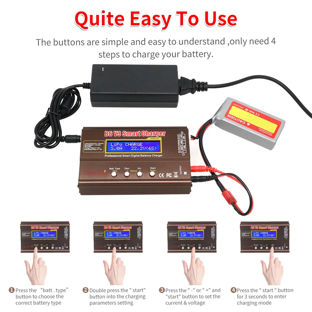iMAX B6 V3 RC Charger | 80W LiPo/Li-Ion/NiMH Battery Digital Balance Adapter