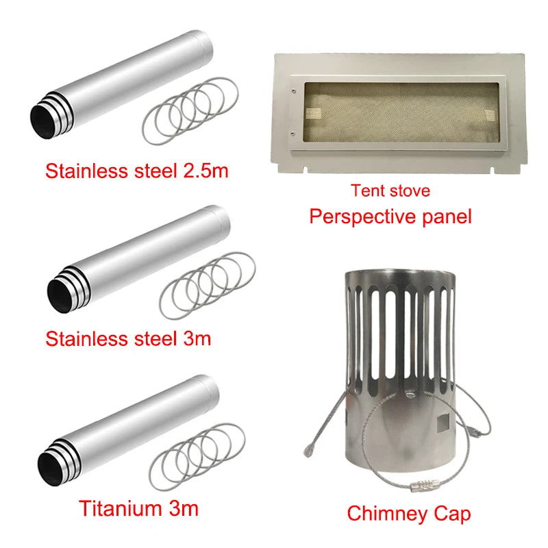Hot Tent Stove Glass Side Window with Chimney Cap Camping Accessories Equipment