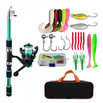 Spinning Reel Fishing Rod Telescopic Full Combo Set with Baits Hooks Travel