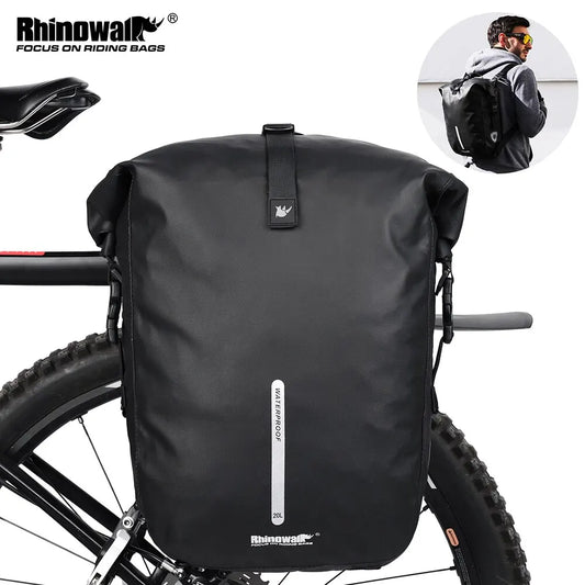 Rhinowalk 20L Waterproof Bike Pannier Bag, Rear Rack, Black, Cycling Backpack-EXPROTAS
