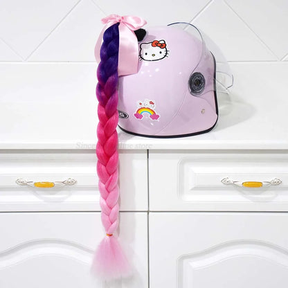 Motorcycle Helmet Braids Wig for Women Ponytail Hair Curly Pigtail Decor