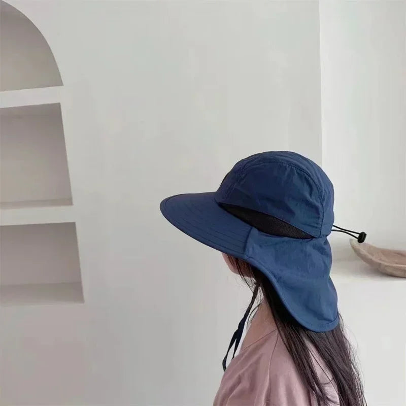 Neck Protection Wide Brim Bucket Hat UV Fishing Hiking Cap Unisex