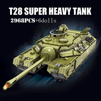 WW2 US T28 Super Heavy Tank Building Blocks Military Brick Model Toy Set