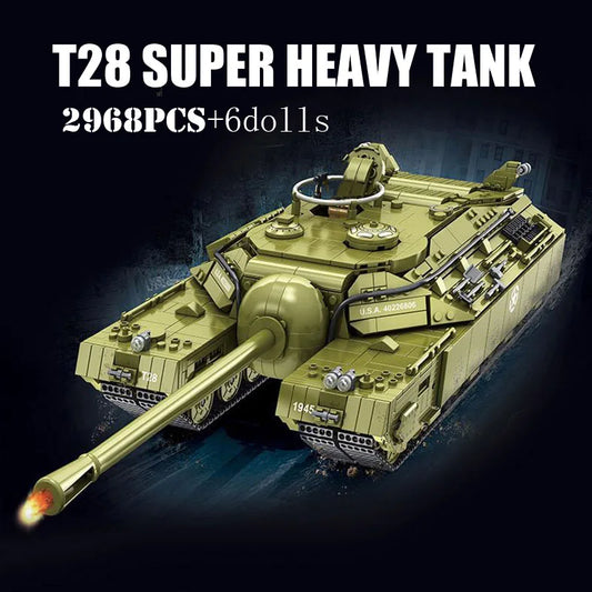 WW2 US T28 Super Heavy Tank Building Blocks Military Brick Model Toy Set