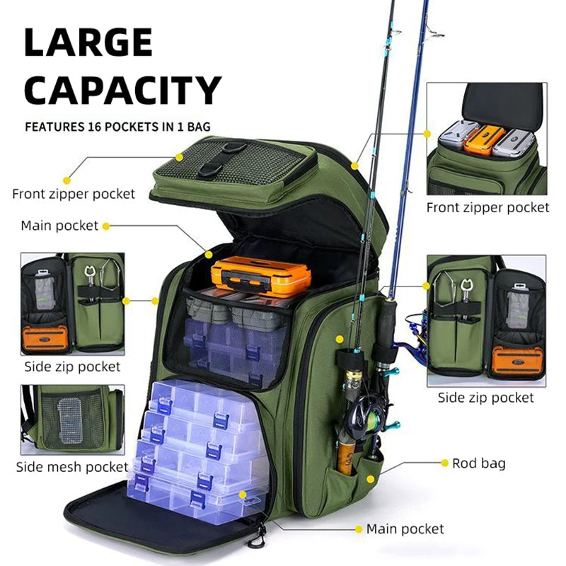 50L Fishing Bag with Rod Holders Chest Bag Fish Tackle Lure Organizer Storage Backpack Outdoor Camping Hiking Large Bagpack-EXPROTAS