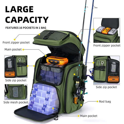 50L Fishing Bag with Rod Holders Chest Bag Fish Tackle Lure Organizer Storage Backpack Outdoor Camping Hiking Large Bagpack-EXPROTAS