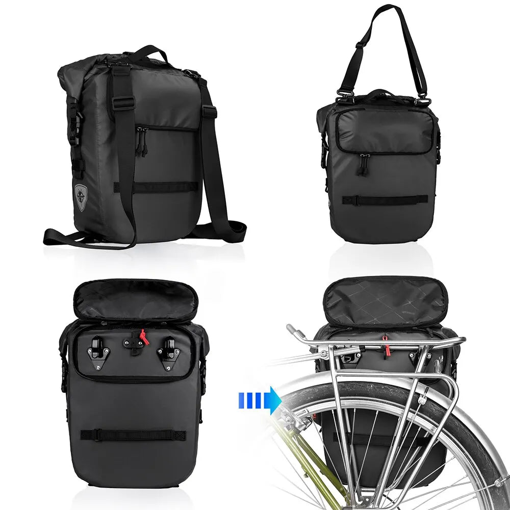 Rhinowalk 20L Waterproof Bike Pannier Bag, Rear Rack, Black, Cycling Backpack-EXPROTAS