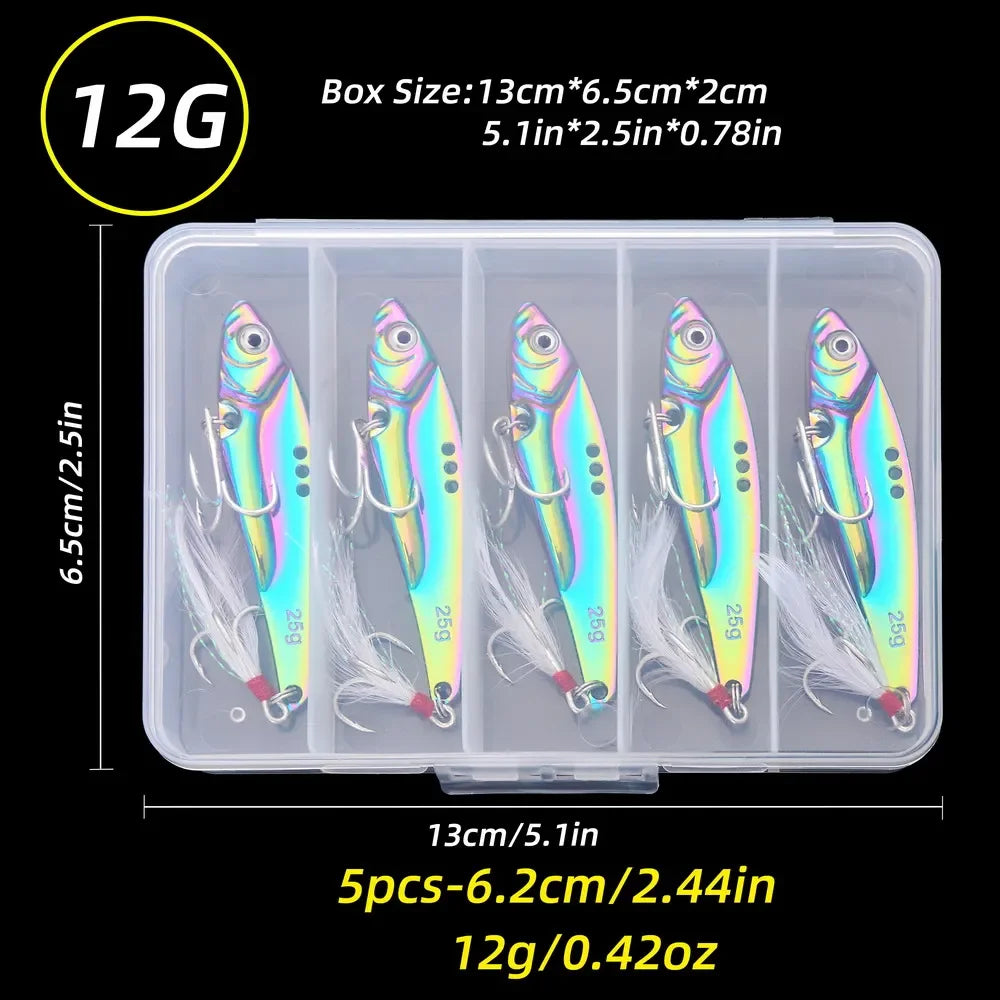 5Pcs Metal Vib Blade Fishing Lures Sinking Spinner Baits for Pike Bass Perch
