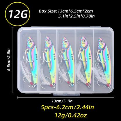 5Pcs Metal Vib Blade Fishing Lures Sinking Spinner Baits for Pike Bass Perch