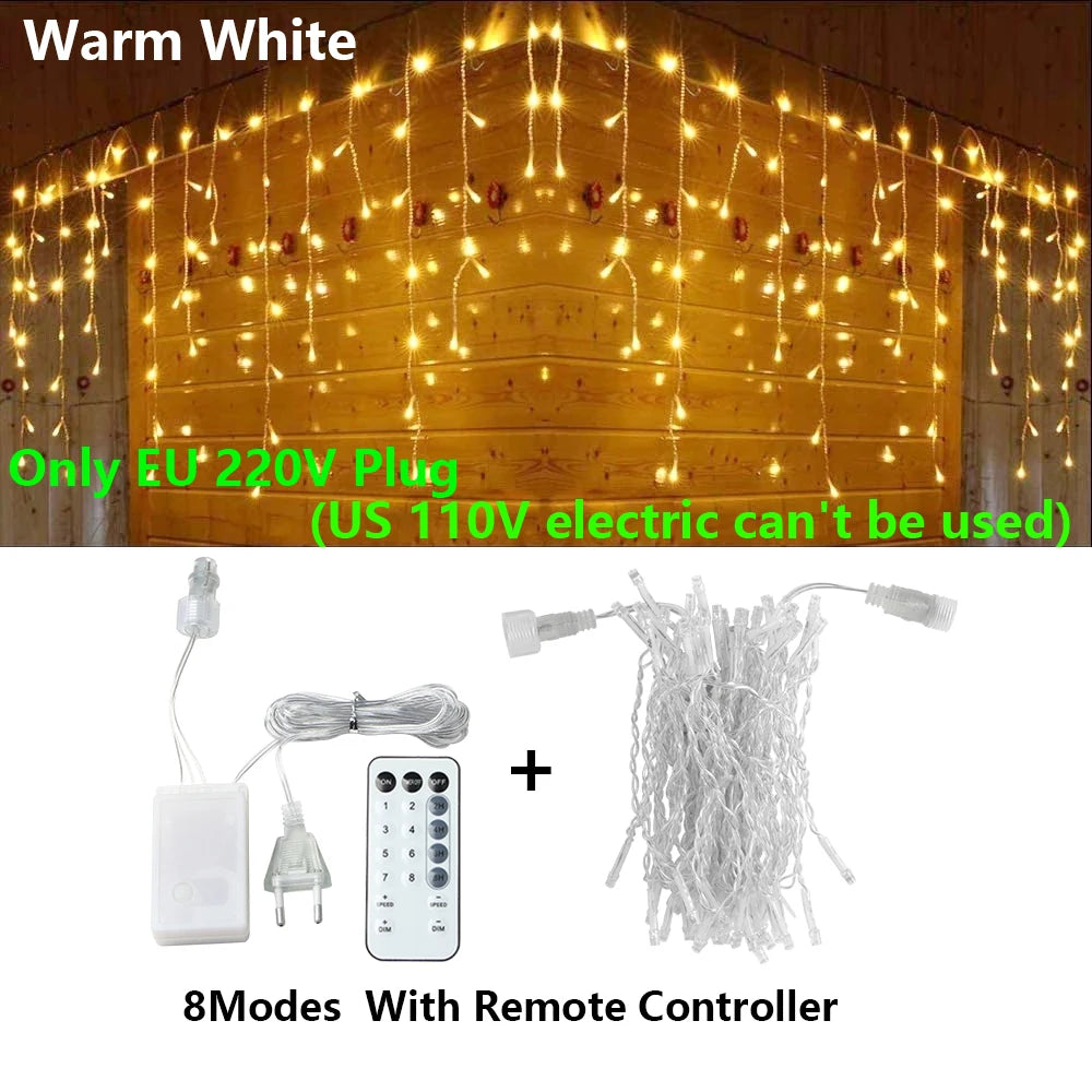 3.5-40M LED Icicle String Lights Christmas Curtain Fairy Lights Garland Remote Outdoor For New Year Wedding Street Holiday Decor-EXPROTAS
