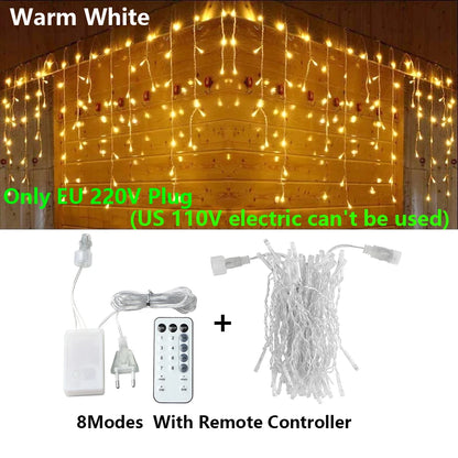 3.5-40M LED Icicle String Lights Christmas Curtain Fairy Lights Garland Remote Outdoor For New Year Wedding Street Holiday Decor-EXPROTAS