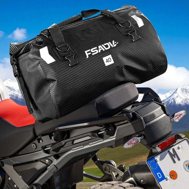 Carbon Black Motorcycle Tail Bag Waterproof 40L 66L Luggage Seat Travel Backpack