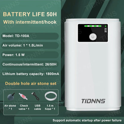 Oxygen Pump USB Rechargeable Portable Air Pump for Fish Tank Aquarium 6000mAh