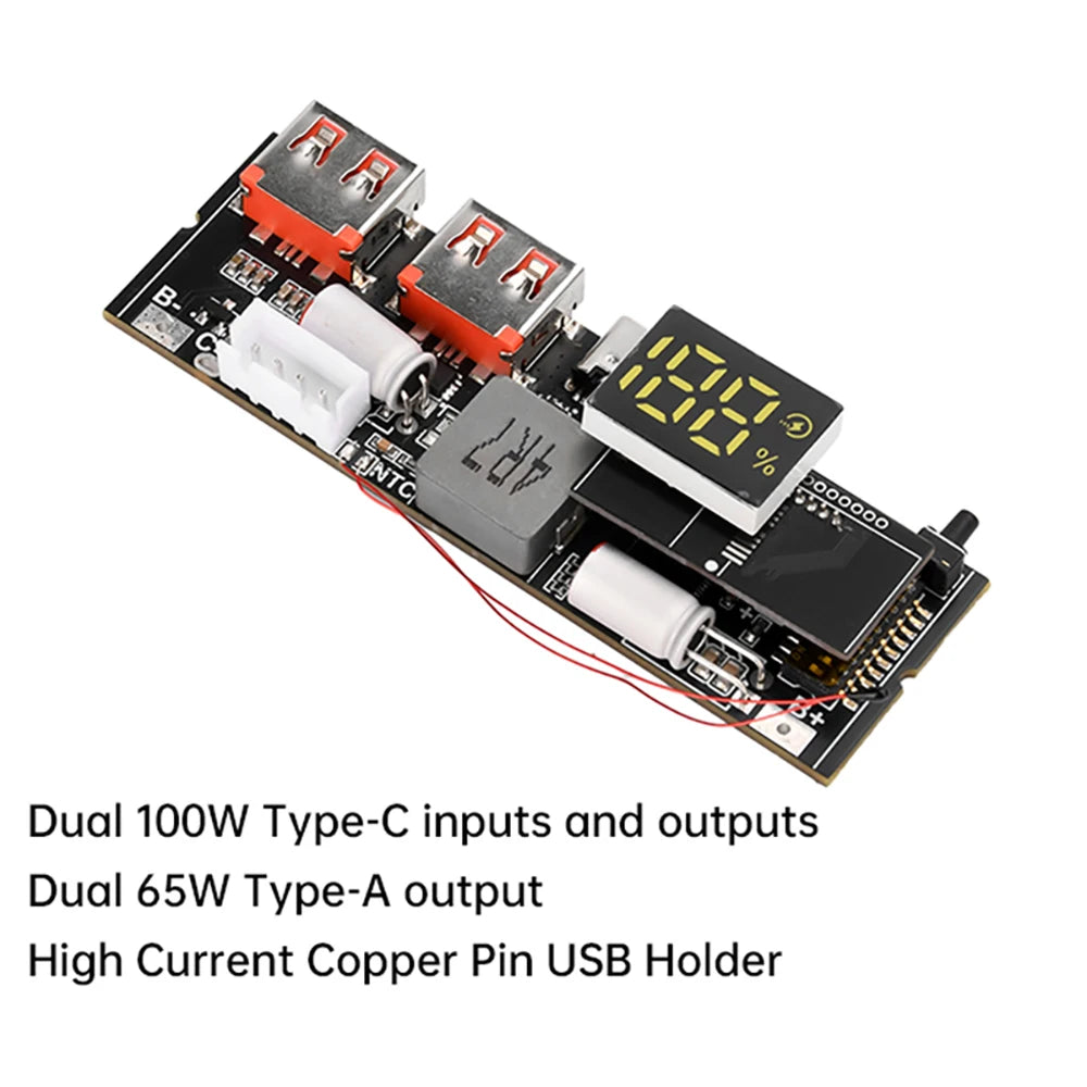 65W 100W Fast Charging Module Dual USB-C DIY Power Bank Board 3S 4S 5S