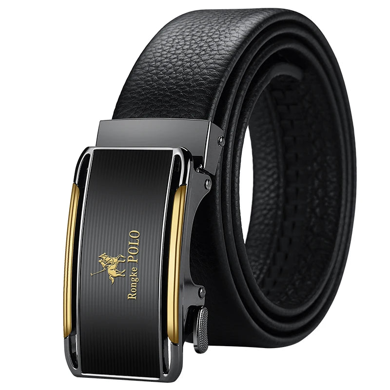 OYIFAN Leather Belt Men Automatic Buckle Ratchet Sliding Dress Black Belts