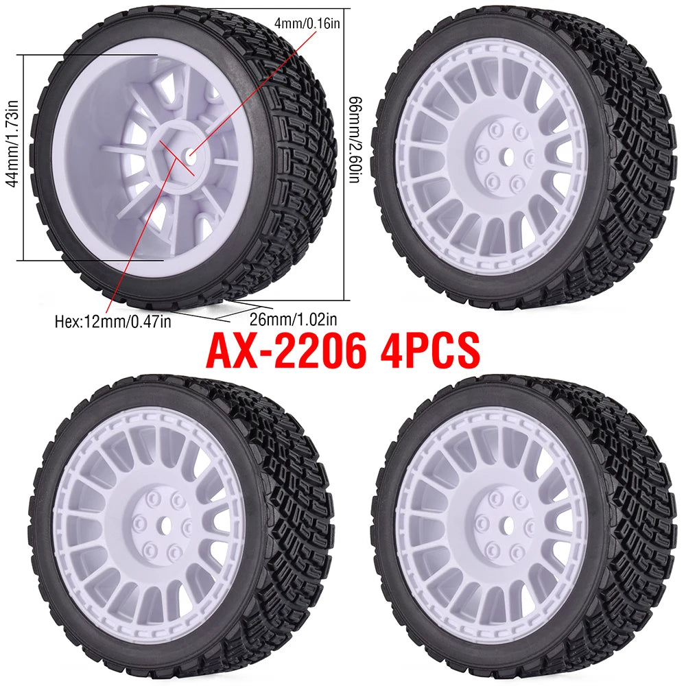 1/10 RC Wheels & Tires Set 12mm Hex On-Road Drift/Rally for Tamiya TT-02 Compatible Chassis